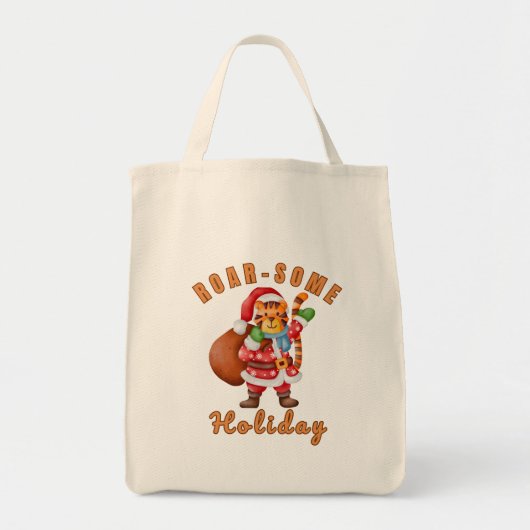 Roar‑some Holiday Tiger Santa – Funny Animal lover Tote Bag (Voorkant)