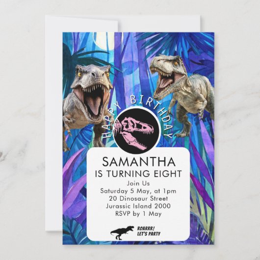 ROAR-some Meiden Dinosaurus Verjaardag Kaart (Voorkant)