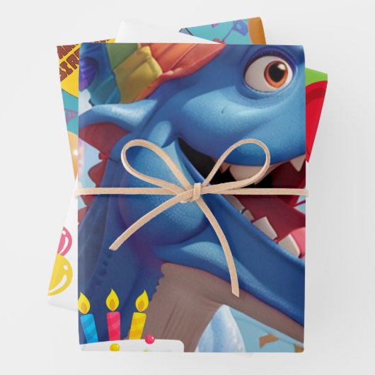 Roar-some T-Rex verjaardagsfeestje inpakpapier (In situ)