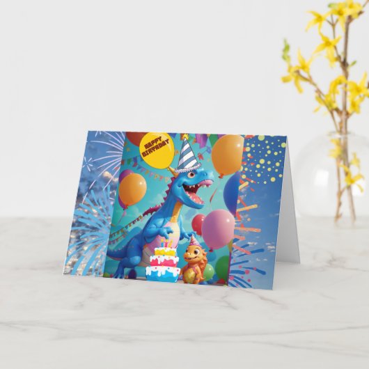 Roar-some verjaardagswensen T-Rex dinosaurus Kaart (Gele Bloem)