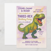 Roar & Stomp! Het is een drie-rex verjaardagsfeest Kaart (Voorkant / Achterkant)