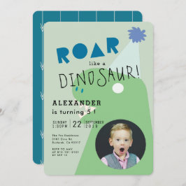ROAR T-Rex Dinosaur Green Photo Boy's Birthday Kaart
