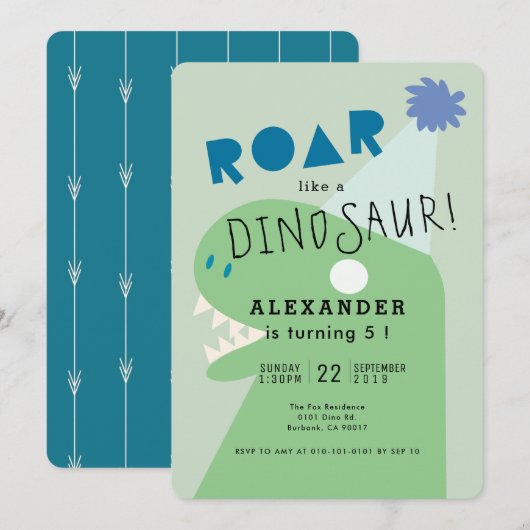 Roar T-Rex Dinosaur Groene Jongen Verjaardag Kaart (Voorkant / Achterkant)