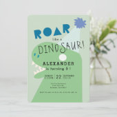 Roar T-Rex Dinosaur Groene Jongen Verjaardag Kaart (Staand voorkant)