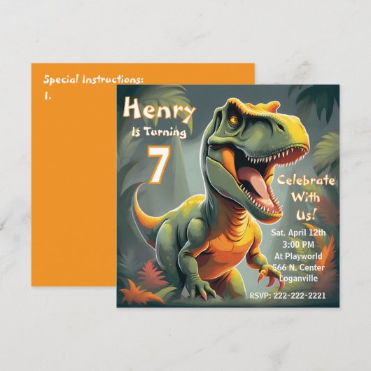 Roar T-Rex Dinosaur Kind voor de 7e verjaardag Kaart (Voorkant / Achterkant)