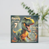 Roar T-Rex Dinosaur Kind voor de 7e verjaardag Kaart (Staand voorkant)
