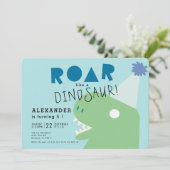 ROAR T-Rex Dinosaur Lichtblauwe Jongen Verjaardag Kaart (Staand voorkant)