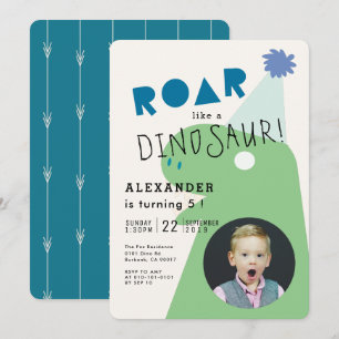 ROAR T-Rex Dinosaur Navy Blue Photo Boy's Birthday Kaart