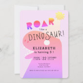 ROAR T-Rex Dinosaur Neon Pink Girl's Birthday Kaart (Voorkant)