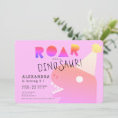 ROAR T-Rex Dinosaur Neon Roze Meisje Verjaardag Kaart (Staand voorkant)