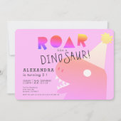 ROAR T-Rex Dinosaur Neon Roze Meisje Verjaardag Kaart (Voorkant)