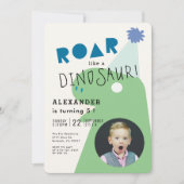 ROAR T-Rex Dinosaurus Navy Blue Photo Boy's Birthd Kaart (Voorkant)
