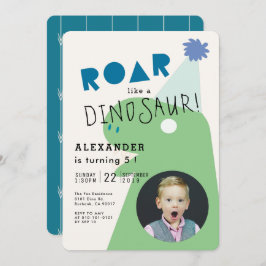 ROAR T-Rex Dinosaurus Navy Blue Photo Boy's Birthd Kaart