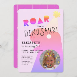 ROAR T-Rex Dinosaurus Neon Roze Foto Meisje Verjaa Kaart