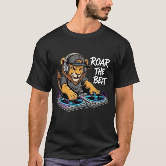 Roar the Beat – Lion Hoofdtelefoon Muziek Vibes T-shirt (Voorkant)