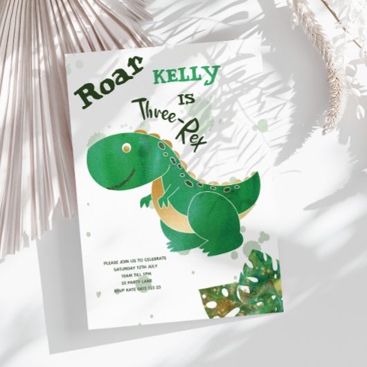 Roar, Three-Rex Cute Dinosaur Invitation Kaart