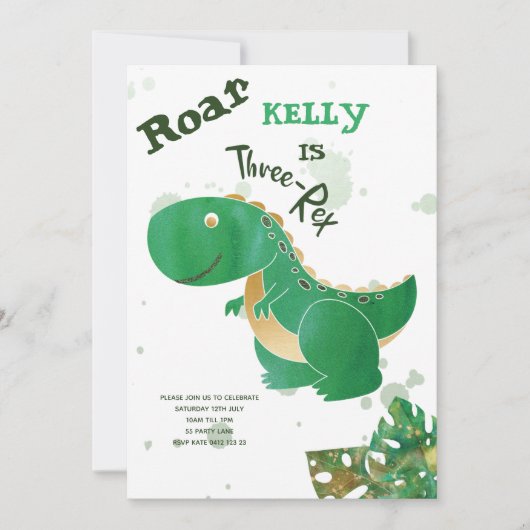 Roar, Three-Rex Cute Dinosaur Invitation Kaart (Voorkant)