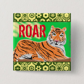 ROAR Tiger Vierkante Button 5,1 Cm