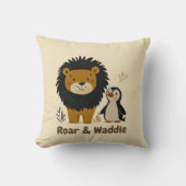 Roar & Waddle Lion & Penguin | Kinder kamerinricht Kussen (Voorkant)