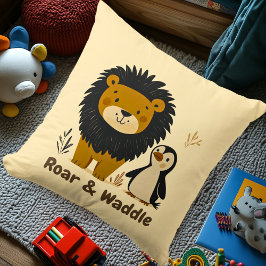 Roar & Waddle Lion & Penguin | Kinder kamerinricht Kussen