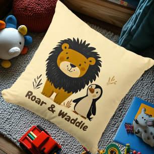 Roar & Waddle Lion & Penguin   Kinder kamerinricht Kussen