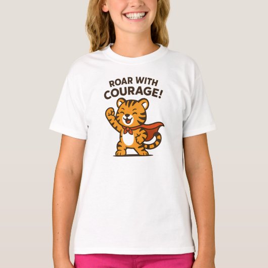 Roar With Courage Cute Orange Tiger Design T-shirt (Voorkant)