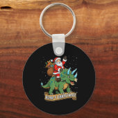 Roar-y Christmas Funny Santa Riding Dinosaur Trice Sleutelhanger (Voorkant)