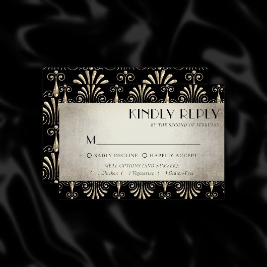 Roarin 20s Decadence | Sepia Black Art Deco Meal RSVP Kaartje