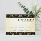 Roarin 20s Decadentie | Goud Zwart Art Deco Entree RSVP Kaartje (Staand voorkant)