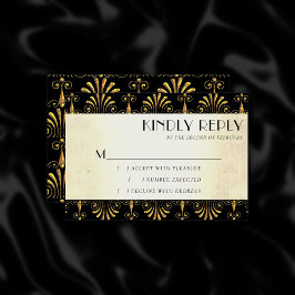 Roarin 20s Decadentie | Goud Zwart Modern Art Deco RSVP Kaartje