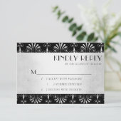 Roarin 20s Decadentie | Zilver en zwart Art Deco RSVP Kaartje (Staand voorkant)