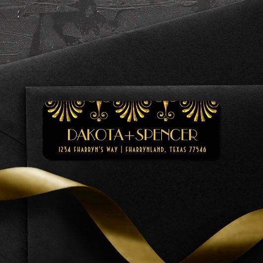 Roarin 20s Gold en Black Modern Art Deco-adres Etiket