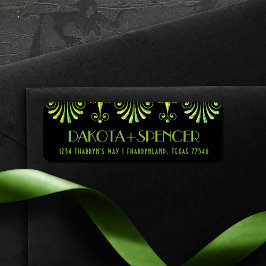 Roarin 20s Green and Black Modern Art Deco Address Etiket
