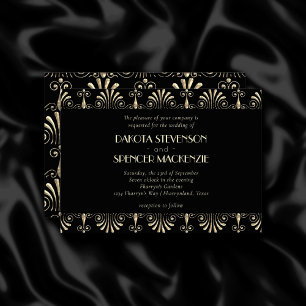 Roarin 20s Sepia Gold en Black Art Deco Wedding Kaart