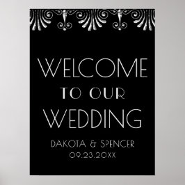 Roarin 20s Silver Black Art Deco Wedding Welcome Poster
