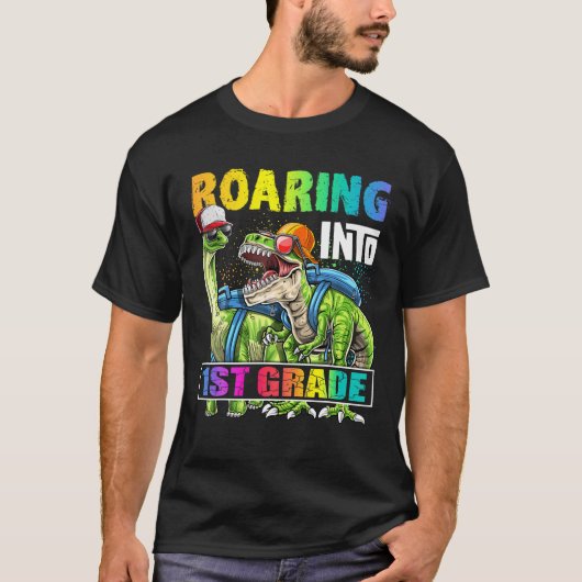 Roaring 1st grade Dinosaur-rugzak Terug naar schoo T-shirt (Voorkant)