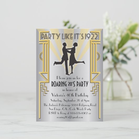Roaring 20 Art Deco Charleston Party Uitnodiging (Staand voorkant)