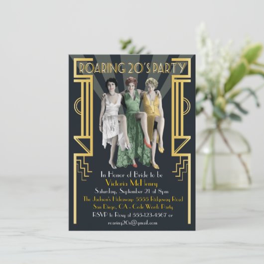 Roaring 20 Art Deco Flapper Party Kaart (Staand voorkant)