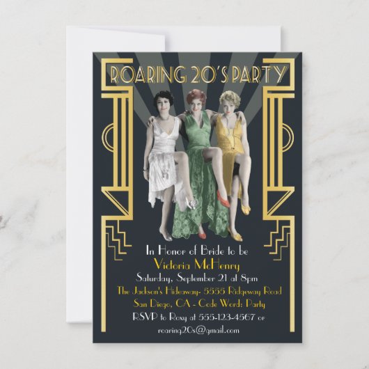 Roaring 20 Art Deco Flapper Party Kaart (Voorkant)