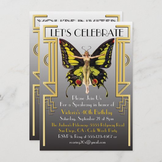 Roaring 20 Art Deco Flapper Party Kaart (Voorkant / Achterkant)