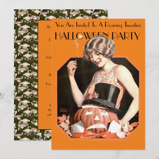 Roaring 20 Halloween Party Invitation Sjabloon Kaart (Voorkant / Achterkant)