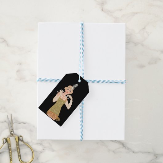 Roaring 20-inch flatpanel met zwart glitter-beelds cadeaulabel (Met Touw)