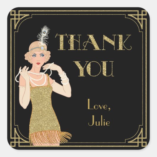 Roaring 20-inch flatpanel met zwart glitter-beelds vierkante sticker (Voorkant)