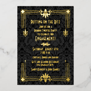 Roaring 20-jarige tienerjaren Art Deco Engagement  Folie Uitnodiging