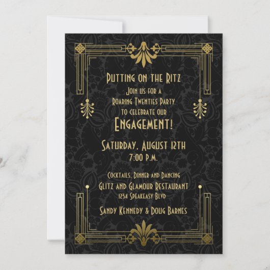 Roaring 20-jarige tienerjaren Art Deco Engagement  Kaart (Voorkant)