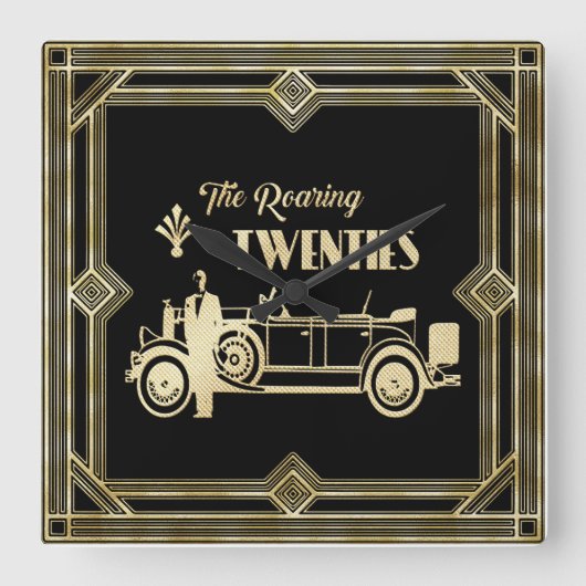 Roaring 20-kunst deco 1920 vierkante klok (Voorkant)