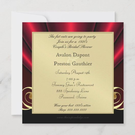 Roaring 20 Red Art Deco Bridal Shower Invitation Kaart (Achterkant)