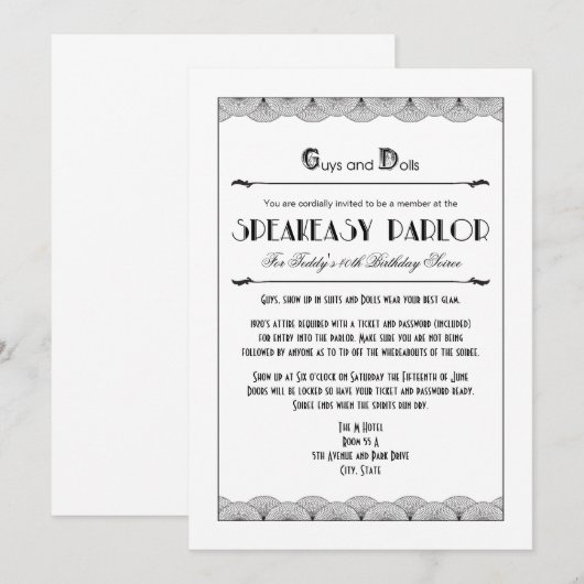 Roaring 20 Speakeasy Theme Party-uitnodigingen Kaart (Voorkant / Achterkant)