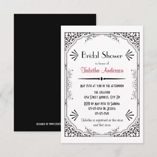 Roaring 20s - 3x5 bruidsdouche uitnodiging (Voorkant / Achterkant)