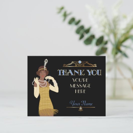 Roaring 20s Afrikaanse Amerikaanse flater Hartelij Bedankkaart (Staand voorkant)